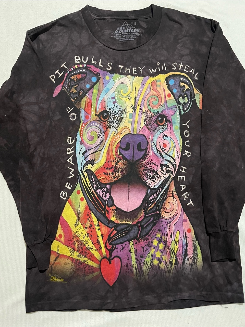 The Mountain Tie-Dye Black Long Sleeve Pit Bull Graphic Tee Unisex